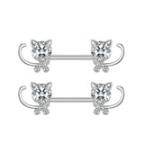 Cat Nipple Piercing Stainless Steel Zircon Nipple Ring Sexy Butterfly Flower