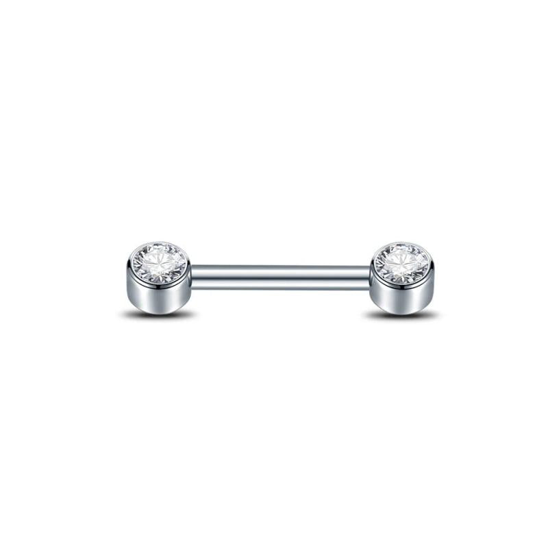 Titanium CZ Bezel Nipple Tongue Ring 14G Cubic Zirconia Opal Nipple Barbell
