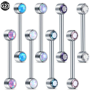 Titanium CZ Bezel Nipple Tongue Ring 14G Cubic Zirconia Opal Nipple Barbell