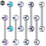 Titanium CZ Bezel Nipple Tongue Ring 14G Cubic Zirconia Opal Nipple Barbell