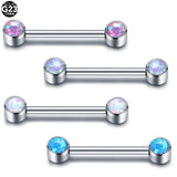 Titanium CZ Bezel Nipple Tongue Ring 14G Cubic Zirconia Opal Nipple Barbell