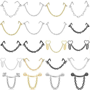 20pcs Surgical Steel Nose Studs Chain 16G 20G Body Piercing