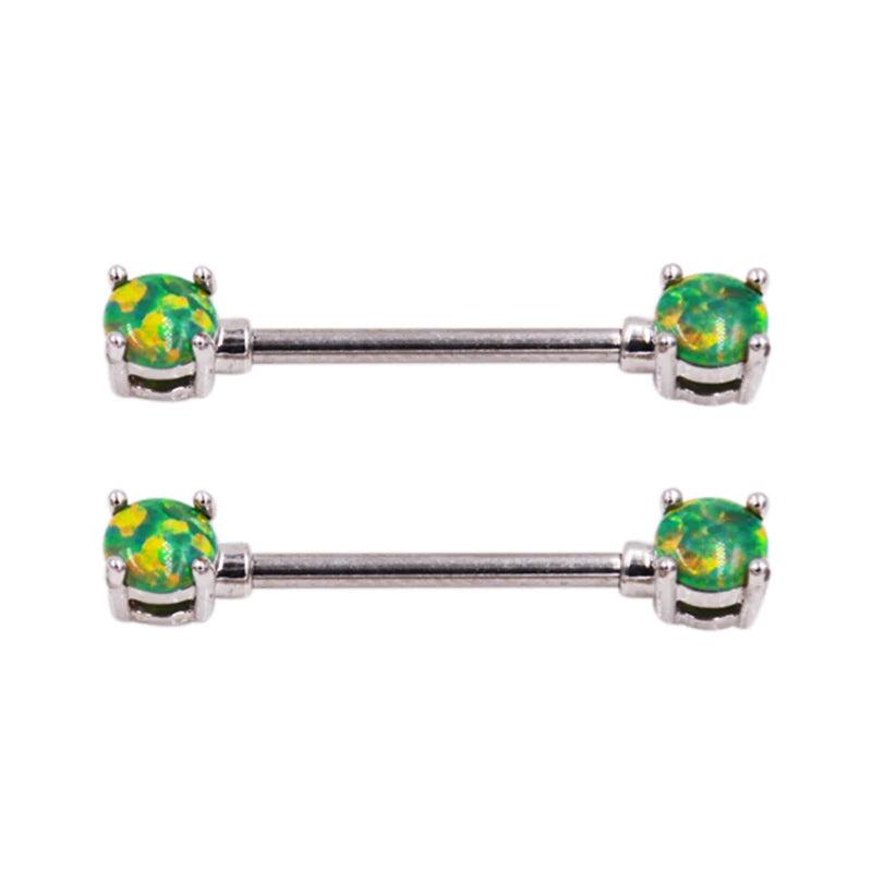 Green Opal Gem 2Pcs Nipple Shield 14G Nipple Rings