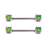 Green Opal Gem 2Pcs Nipple Shield 14G Nipple Rings