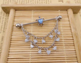 Rainbow Moon Bead Triple Chain Dangle Industrial Barbell 38mm