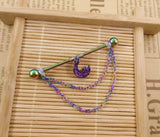 Rainbow Moon Bead Triple Chain Dangle Industrial Barbell 38mm