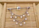 Rainbow Moon Bead Triple Chain Dangle Industrial Barbell 38mm