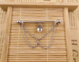 Rainbow Moon Bead Triple Chain Dangle Industrial Barbell 38mm