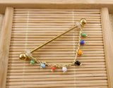 Rainbow Moon Bead Triple Chain Dangle Industrial Barbell 38mm