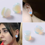 2Pcs Stone Teardrop Heart Ear Plugs Tunnel Flesh Earrings Gauges