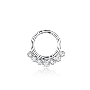 316L Stainless Steel Nose Ring CZ Crystal Septum Clicker Hoop 16G