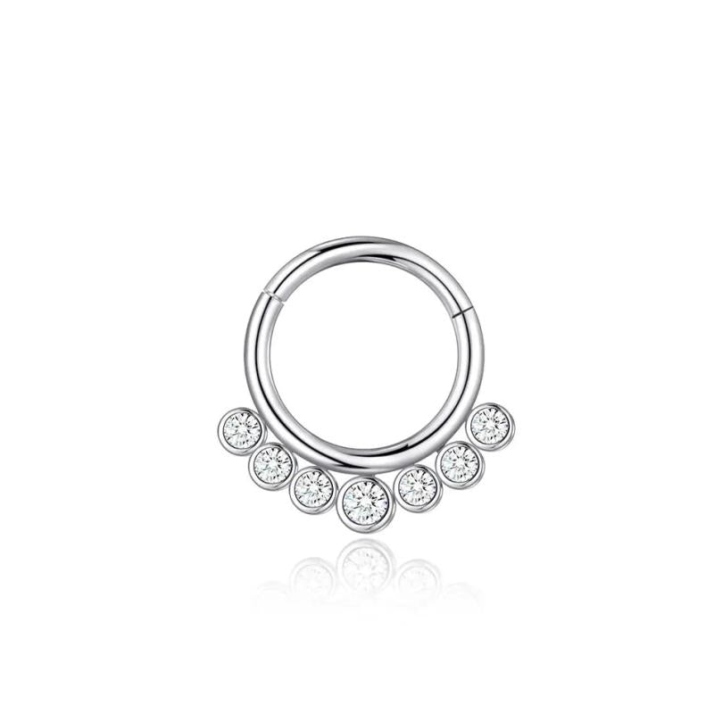 316L Stainless Steel Nose Ring CZ Crystal Septum Clicker Hoop 16G