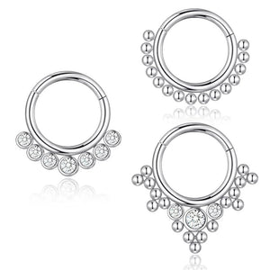 316L Stainless Steel Nose Ring CZ Crystal Septum Clicker Hoop 16G