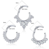 316L Stainless Steel Nose Ring CZ Crystal Septum Clicker Hoop 16G