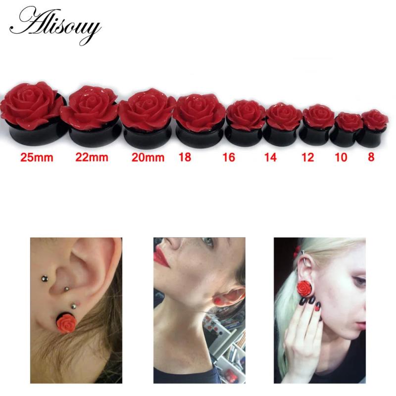 3D Red Rose Flower Ear Plug Acrylic Flesh Ear Expander Gauges
