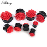 3D Red Rose Flower Ear Plug Acrylic Flesh Ear Expander Gauges