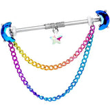 14G Rainbow Star Triple Chain Dangle Industrial Barbell