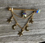 14G Rainbow Star Triple Chain Dangle Industrial Barbell