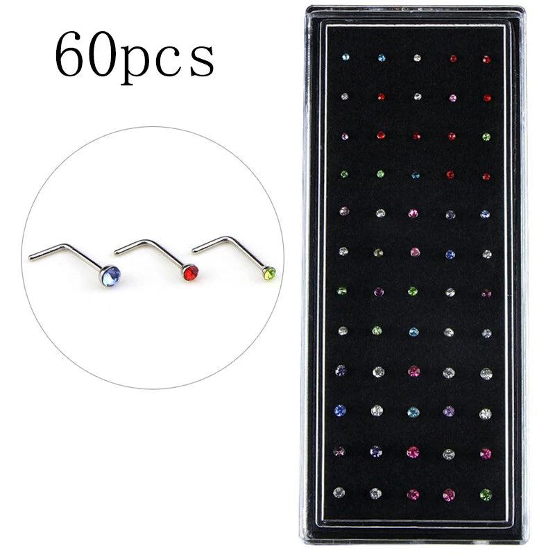Punk Titanium Opal Stone Piercings - Nose Ring Studs Set