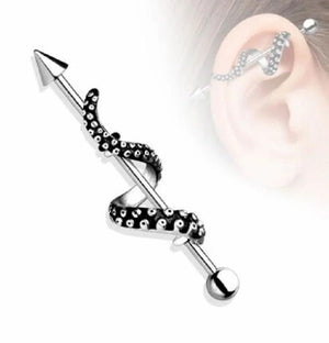 316L Stainless Steel Tentacle Wrapped Industrial Barbell 1.6X38mm