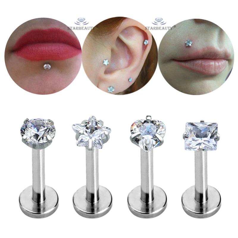 4pcs 16G Labret Clear Heart Star Lip Piercing