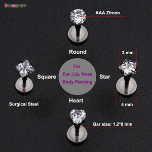 4pcs 16G Labret Clear Heart Star Lip Piercing