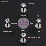 4pcs 16G Labret Clear Heart Star Lip Piercing