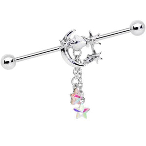 Industrial Piercing 14G Clear Gem Dangle Earrin