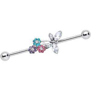 Industrial Piercing 14G Clear Gem Dangle Earrin