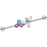 Industrial Piercing 14G Clear Gem Dangle Earrin