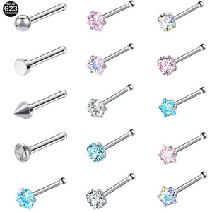 G23 Titanium Nose Piercing Set 2/3MM CZ Crystal Nose Stud Nostril Piercing