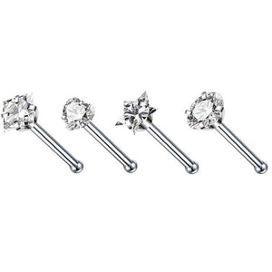 4pcs Surgical Steel Heart Nose Studs - L Shape Nose Piercing Set