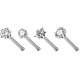4pcs Surgical Steel Heart Nose Studs - L Shape Nose Piercing Set
