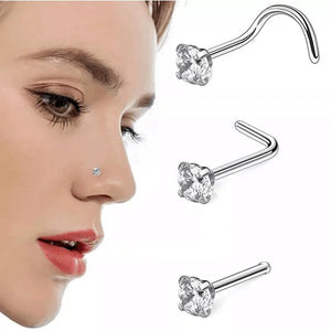 4pcs Surgical Steel Heart Nose Studs - L Shape Nose Piercing Set