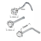 4pcs Surgical Steel Heart Nose Studs - L Shape Nose Piercing Set