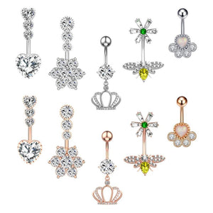 Zircon Belly Piercing Bar Flower Heart Paw Bee Belly Button Rings 14G