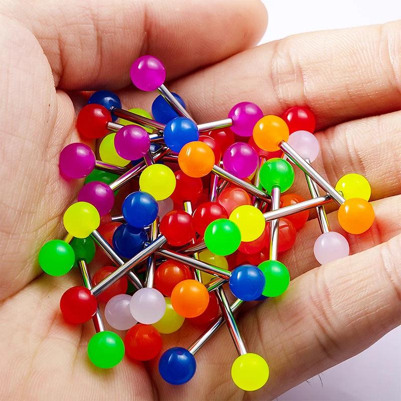 10PCS Colorful Tongue Piercing Acrylic Ball Barbell 14G