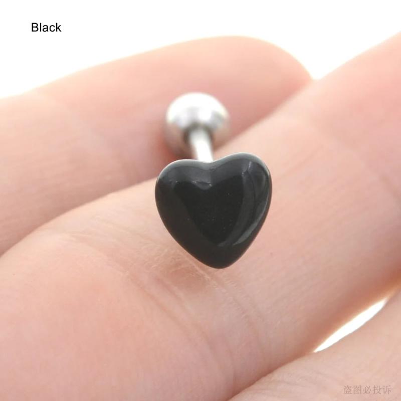 Heart Sequins Acrylic Tongue Piercing Barbell Surgical Steel