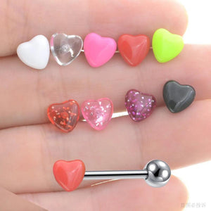 Heart Sequins Acrylic Tongue Piercing Barbell Surgical Steel