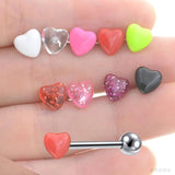 Heart Sequins Acrylic Tongue Piercing Barbell Surgical Steel