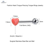 Heart Sequins Acrylic Tongue Piercing Barbell Surgical Steel
