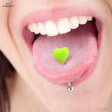 Heart Sequins Acrylic Tongue Piercing Barbell Surgical Steel