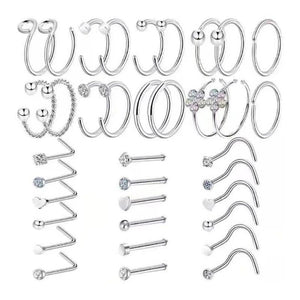 36 Pcs Titanium Nose Rings Hoops Studs for Women Men