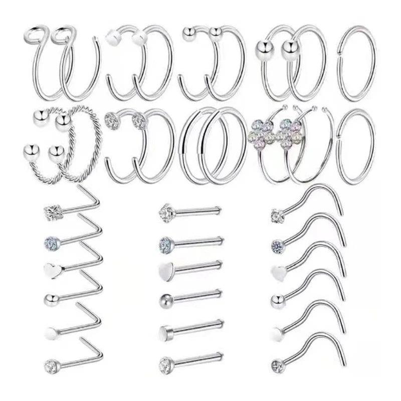 36 Pcs Titanium Nose Rings Hoops Studs for Women Men