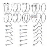 36 Pcs Titanium Nose Rings Hoops Studs for Women Men