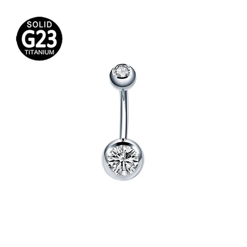 ASTM F136 G23 Titanium Double CZ Zircon Belly Button Rings