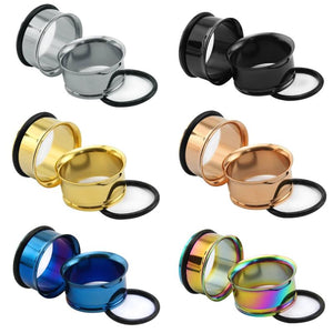 2pcs Stainless Steel Ear Tunnels 3mm-25mm Ear Plugs Single Flare Piercing Gauges