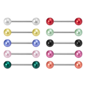 10pc Colorful Pearl Tongue Barbell Nipple Rings Ear Cartilage Stud 14G