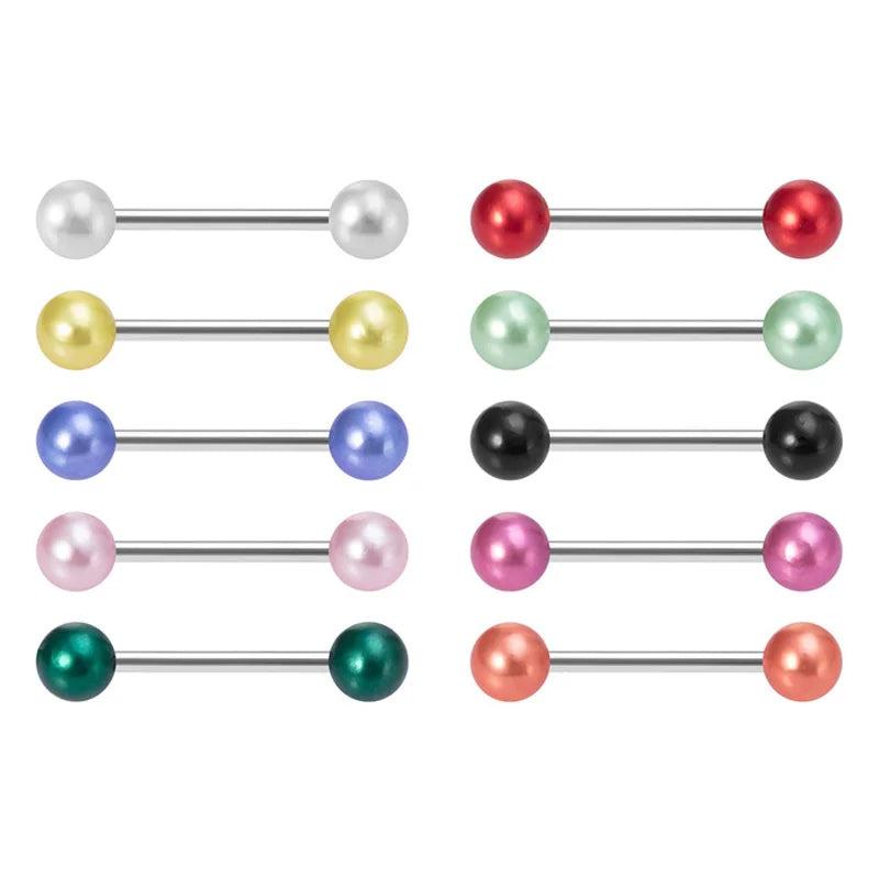 10pc Colorful Pearl Tongue Barbell Nipple Rings Ear Cartilage Stud 14G