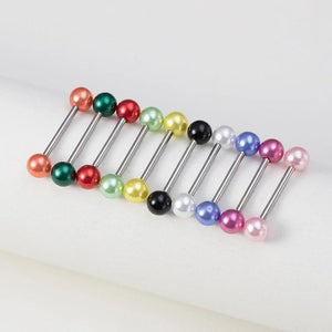 10pc Colorful Pearl Tongue Barbell Nipple Rings Ear Cartilage Stud 14G